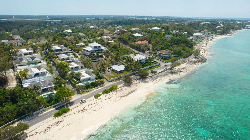 Aerial photograph of coastal residences at Love Beach